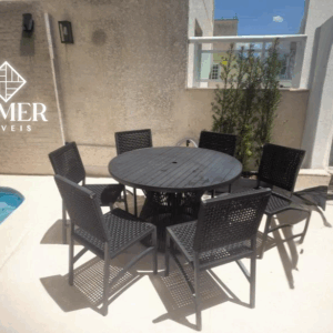 Conjunto de mesa Recreio com mesa tampo de alumínio ripado