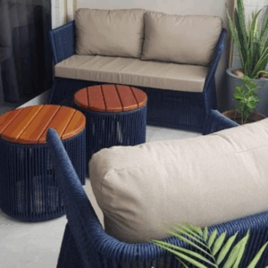 Conjunto Copacabana em corda náutica  e mesas tampo madeira modelo Arpoador