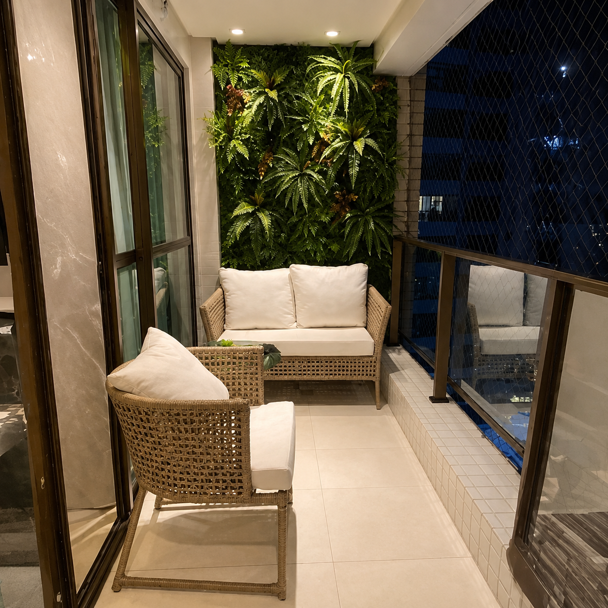 Conjunto Lounge em Corda Náutica Bege com Estofados Claros